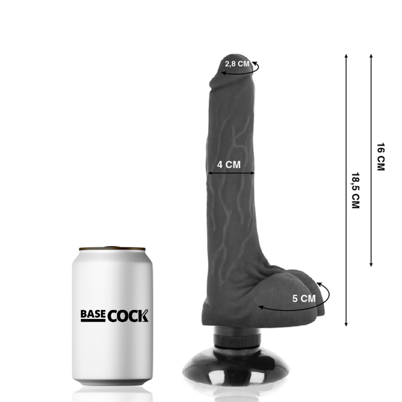 BASECOCK - VIBRATEUR RÉALISTE 2-1 NOIR 18,5 CM -O- 4 CM