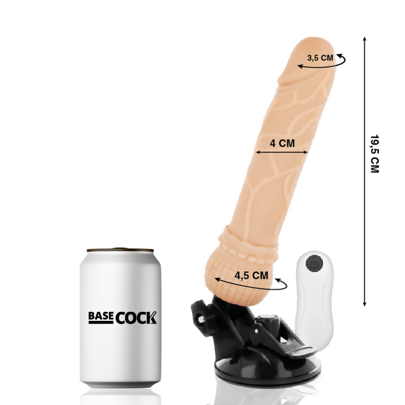 BASECOCK - REALISTIC VIBRATOR WITH REMOTE CONTROL BLACK 19.5 CM -O- 4 CM