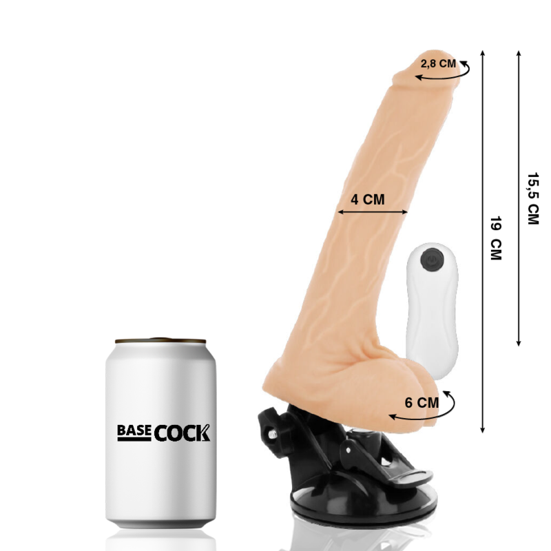 BASECOCK - REALISTIC VIBRATOR WITH REMOTE CONTROL BLACK 19 CM -O- 4 CM