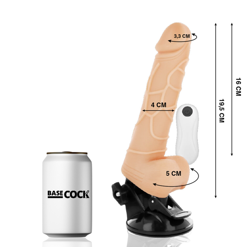 BASECOCK - VIBRATEUR RÉALISTE AVEC TÉLÉCOMMANDE NOIR AVEC TESTICULES 19,5 CM -O- 4 CM