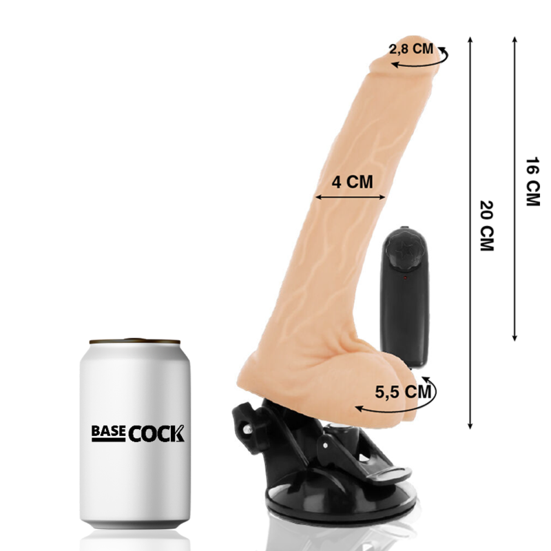 BASECOCK - VIBRATEUR RÉALISTE AVEC TÉLÉCOMMANDE NOIR AVEC TESTICULES 20 CM -O- 4 CM