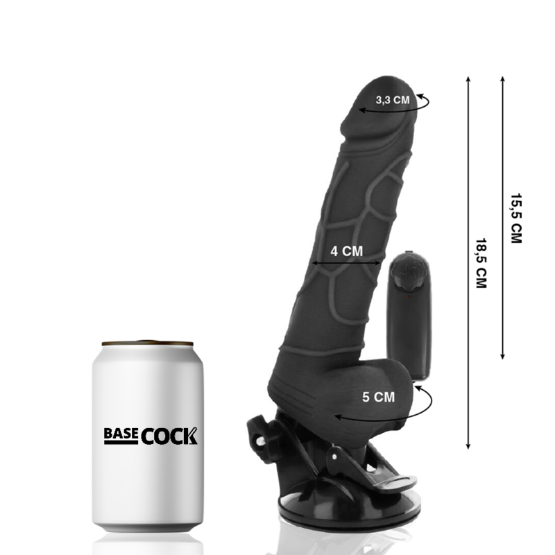 BASECOCK - REALISTISCHE VIBRATOR MET AFSTANDSBEDIENING ZWART 18,5 CM -O- 4CM