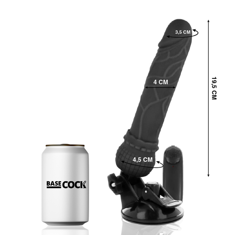 BASECOCK - VIBRATEUR RÉALISTE AVEC TÉLÉCOMMANDE NOIR 19,5 CM -O- 4 CM