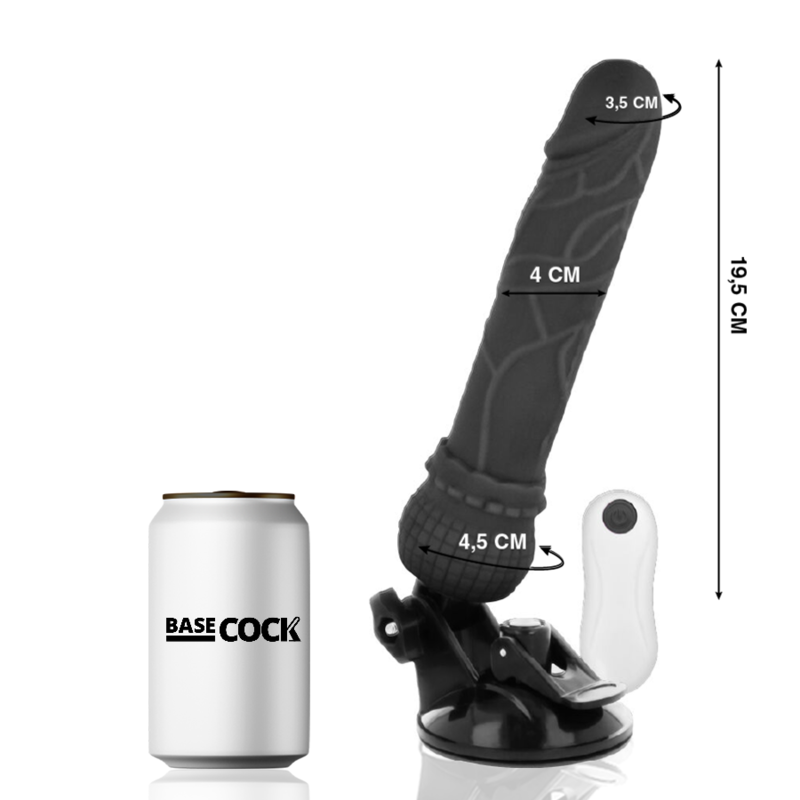 BASECOCK - VIBRATEUR RÉALISTE AVEC TÉLÉCOMMANDE NOIR 19,5 CM -O- 4 CM