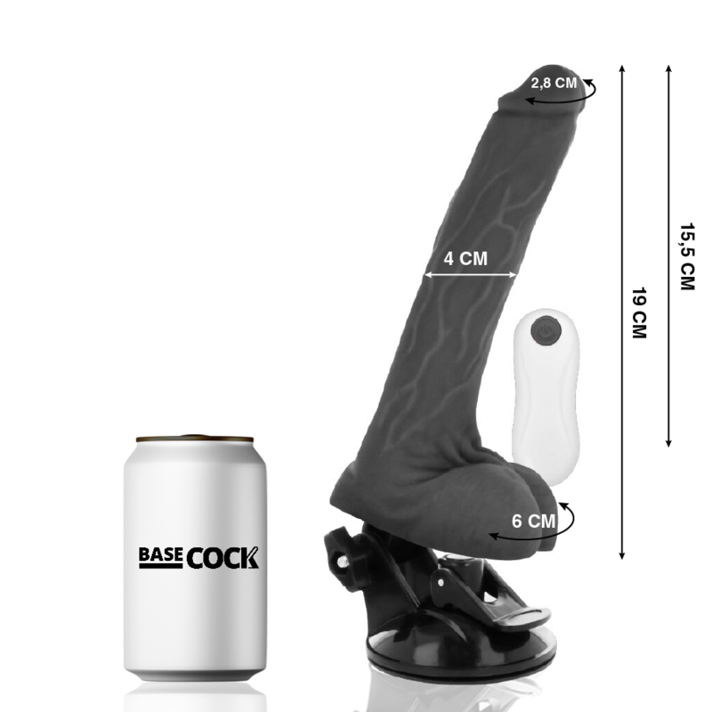 BASECOCK - REALISTIC VIBRATOR WITH REMOTE CONTROL BLACK 19 CM -O- 4 CM