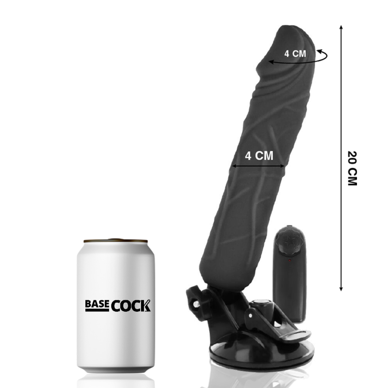 BASECOCK - VIBRATEUR RÉALISTE AVEC TÉLÉCOMMANDE NOIR 20 CM -O- 4 CM