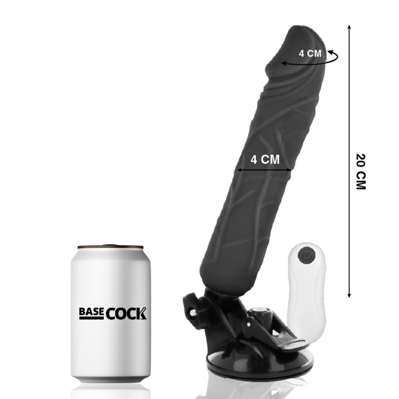 BASECOCK - REALISTIC VIBRATOR WITH REMOTE CONTROL BLACK 20 CM -O- 4 CM