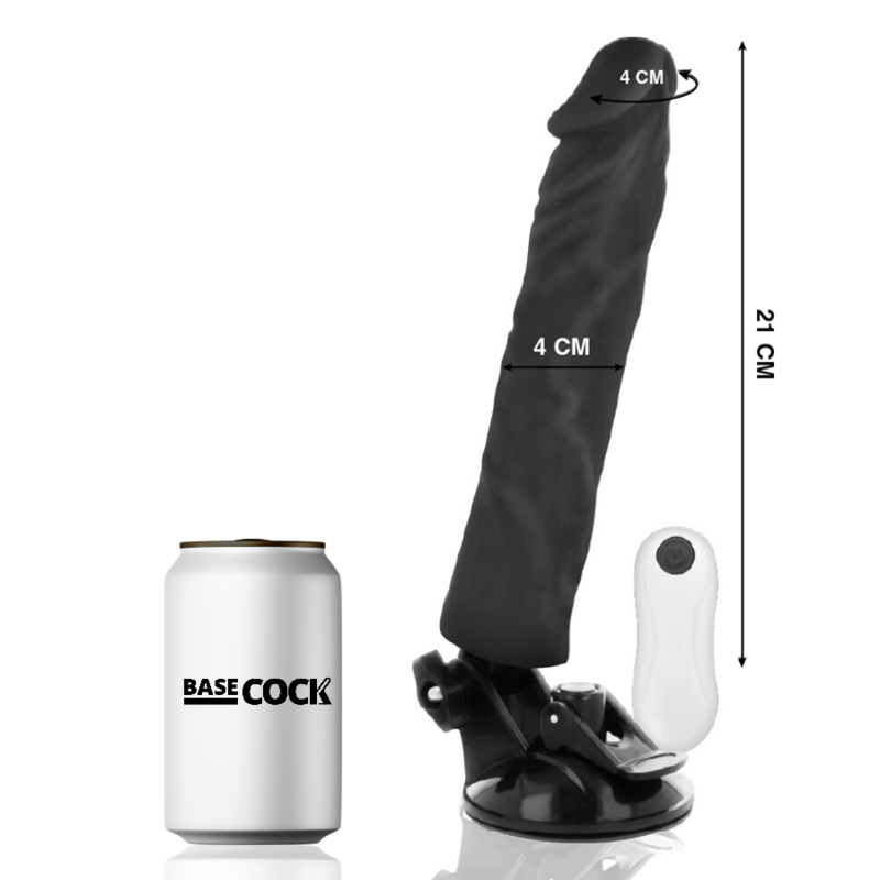 BASECOCK - REALISTIC VIBRATOR WITH REMOTE CONTROL BLACK 21 CM -O- 4 CM
