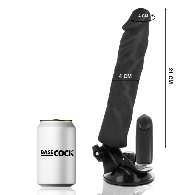 BASECOCK - VIBRATEUR RÉALISTE AVEC TÉLÉCOMMANDE NOIR 21 CM -O- 4 CM