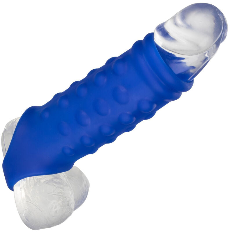 CALEXOTICS - COUVRE-PÉNIS ADMIRAL AVEC PERLES, SILICONE LIQUIDE BLEU