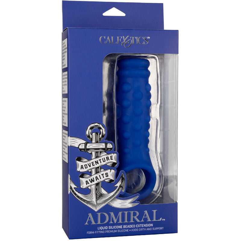 CALEXOTICS - COUVRE-PÉNIS ADMIRAL AVEC PERLES, SILICONE LIQUIDE BLEU