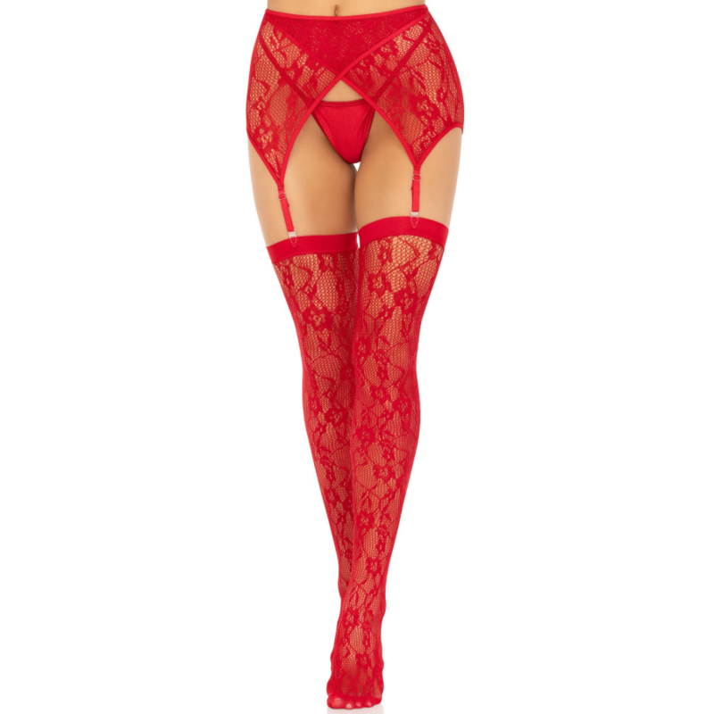 LEG AVENUE - KANTEN TOP &amp; JARRETELLEGORDEL ROOD