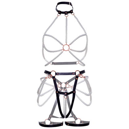 LEG AVENUE - HARNESS BRA & PEARL GARTER L