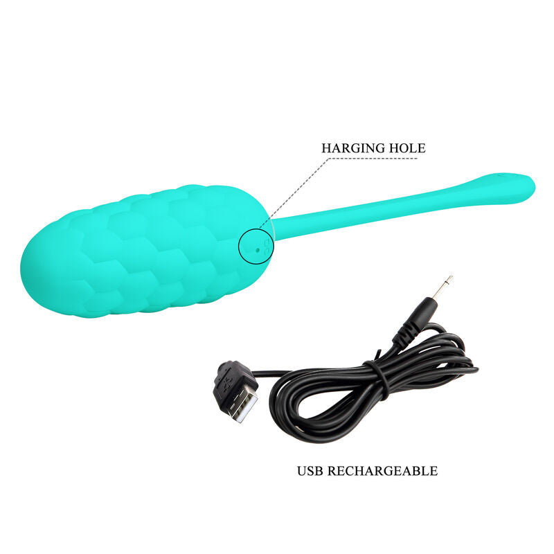 PRETTY LOVE - VIBRATING EGG WITH RECHARGEABLE SEA TEXTURE IN AQUA GREEN
