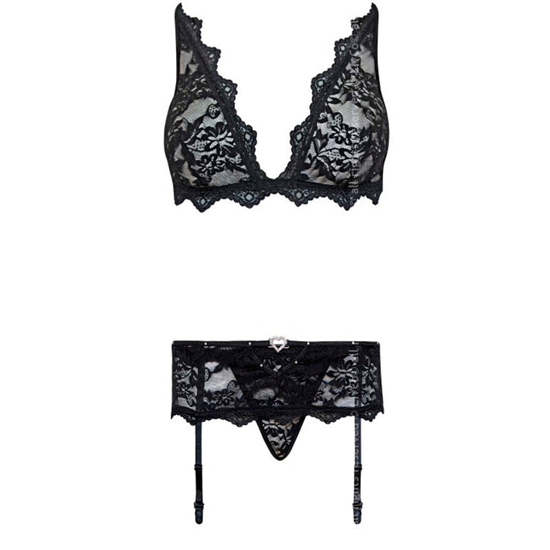 LIVCO CORSETTI FASHION - BELITA LC 90231 SOUTIEN-GORGE + CULOTTE + PORTE-JARRETELLES NOIR S/M