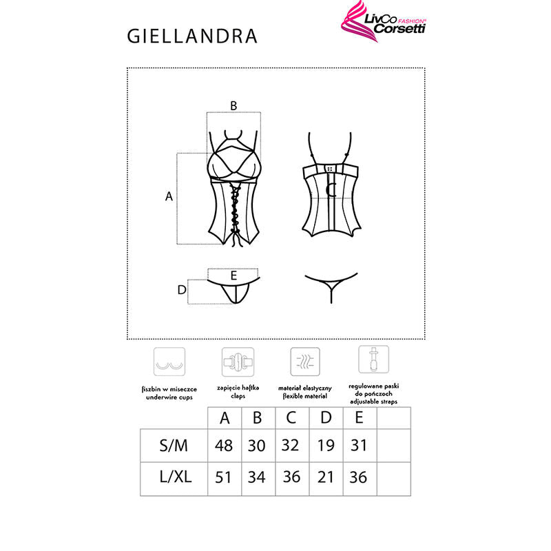 LIVCO CORSETTI FASHION - GIELLANDRA FOR THE SENSES COLLECTION CORSET + PANTIES BLACK L/XL