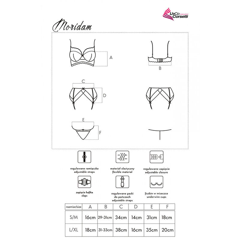 LIVCO CORSETTI FASHION - MORIDAM LC 90552 BRA + GARTER BELT + PANTIES NEGRO