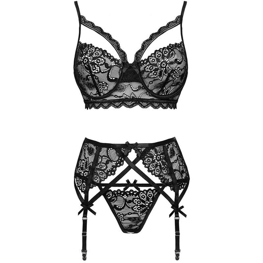 LIVCO CORSETTI FASHION - MORIDAM LC 90552 SOUTIEN-GORGE + PORTE-JARRETELLES + CULOTTE NEGRO