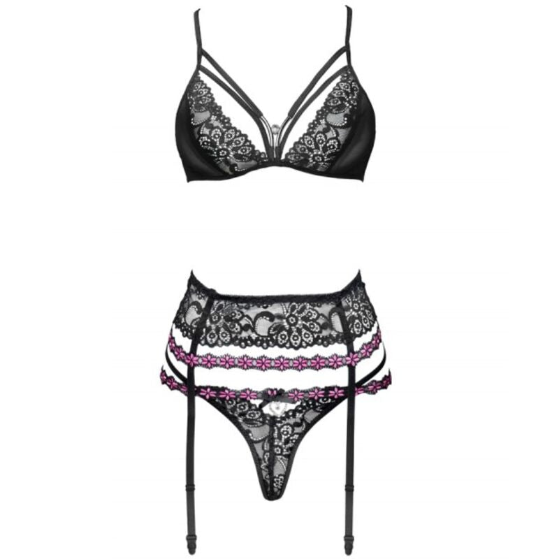 LIVCO CORSETTI FASHION - SNEHANA LC 90443 SOUTIEN-GORGE + PORTE-JARRETELLES + CULOTTE NOIR