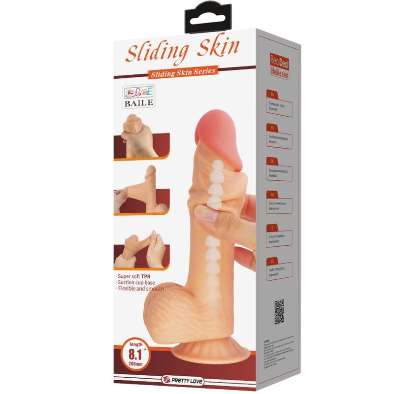 PRETTY LOVE - SLIDING SKIN SERIES REALISTISCHE DILDO MET SLIDING SKIN ZUIGNAP 20,6 CM