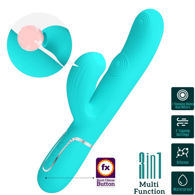 PRETTY LOVE - VIBRATEUR POINT G MULTIFONCTIONNEL 3 EN 1 PERLITA VERT AQUA