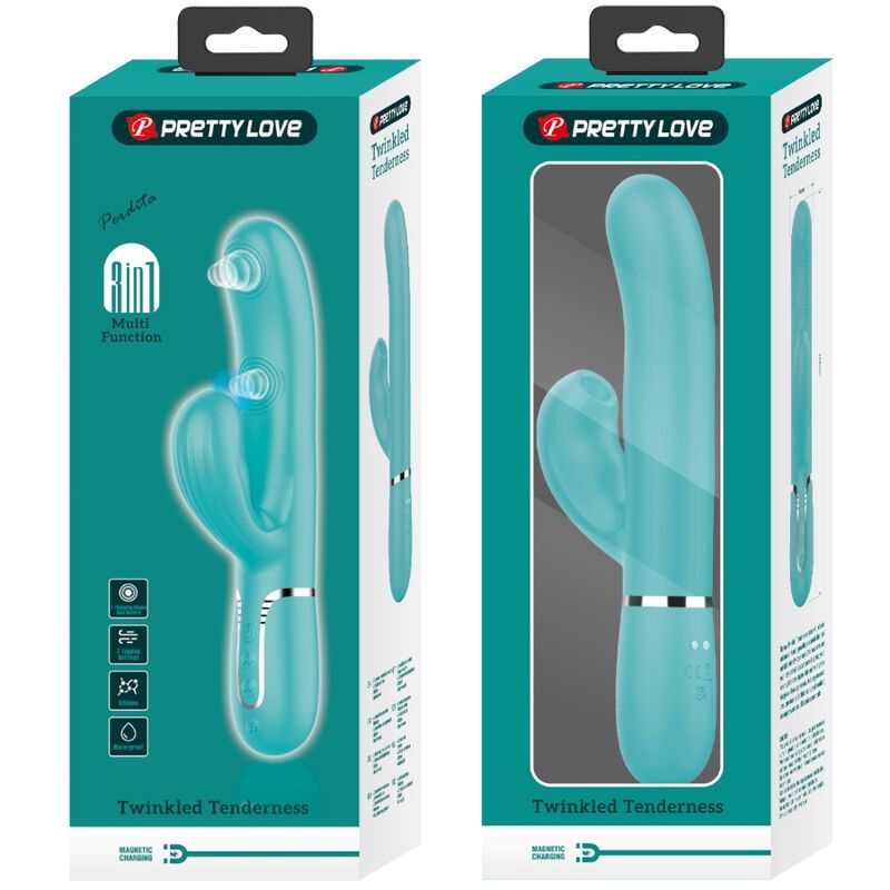 PRETTY LOVE - VIBRATEUR POINT G MULTIFONCTIONNEL 3 EN 1 PERLITA VERT AQUA