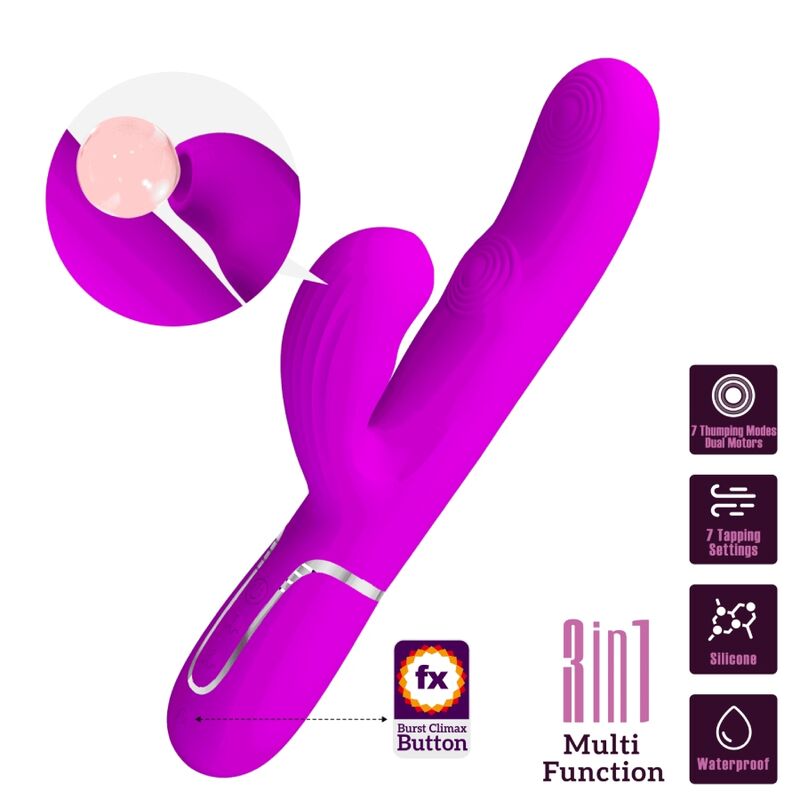 PRETTY LOVE - VIBRATEUR POINT G MULTIFONCTIONNEL 3 EN 1 PERLITA VIOLET