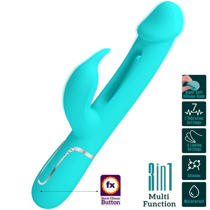 PRETTY LOVE - DEJON RABBIT VIBRATOR 3 IN 1 MULTIFUNCTIONAL AQUAGREEN
