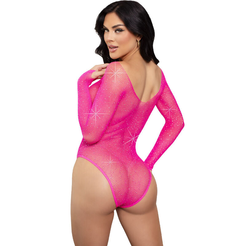 LEG AVENUE - BODYSUIT MET LANGE MOUWEN EN KRISTALLENPATROON IN ROZE