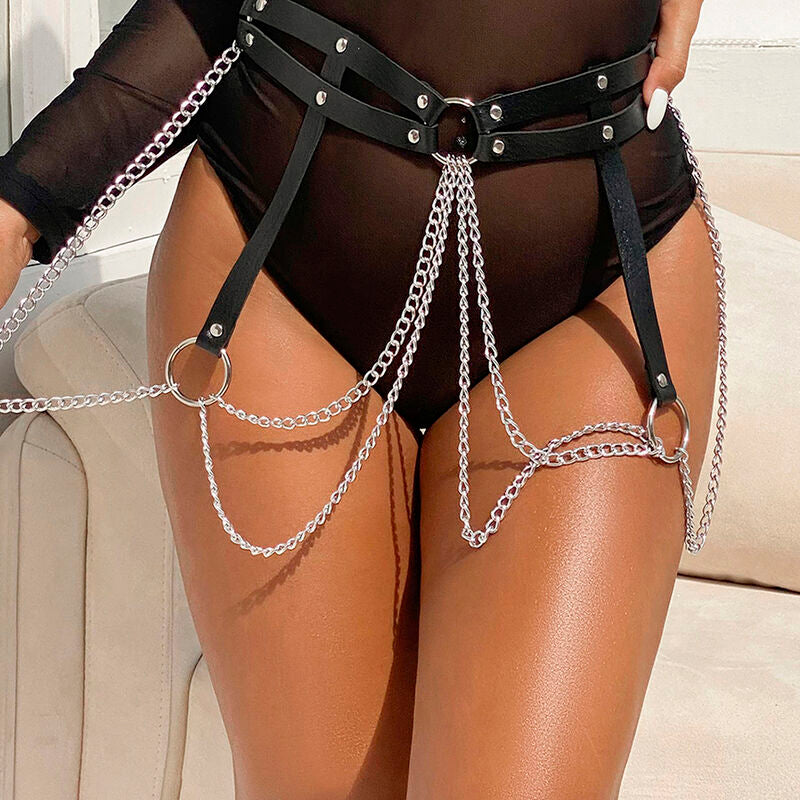 SUBBLIME - CEINTURE CHAÎNE ANNEAU CUIR NOIR TAILLE UNIQUE