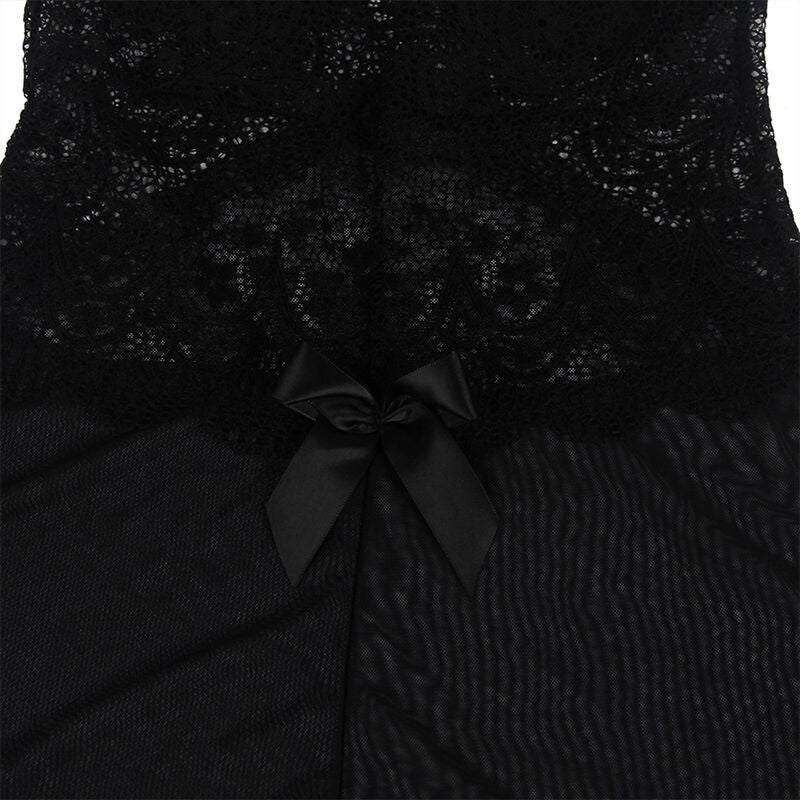 SUBBLIME - BABYDOLL TULLE STOF MET KANT EN BLOEMDETAILS ZWART L/XL