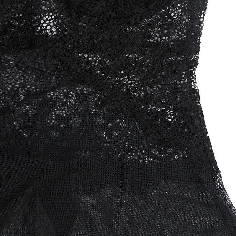 SUBBLIME - BABYDOLL TULLE STOF MET KANT EN BLOEMDETAILS ZWART L/XL