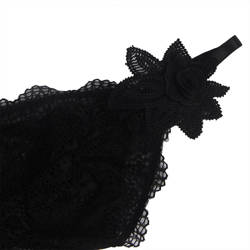SUBBLIME - BABYDOLL TULLE STOF MET KANT EN BLOEMDETAILS ZWART L/XL