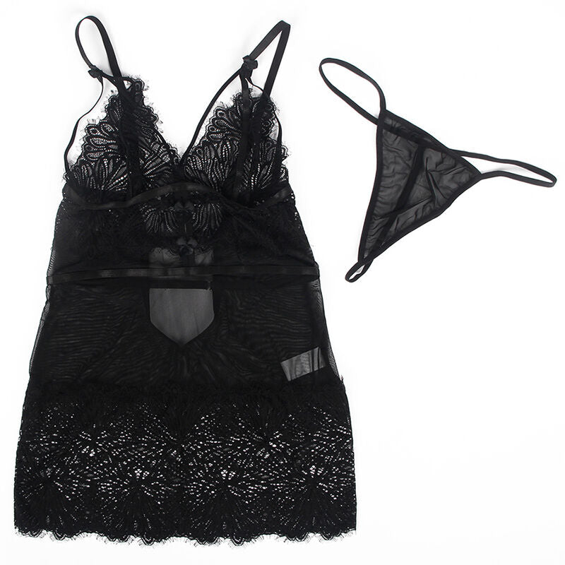 SUBBLIME - BABYDOLL MET VERSTELBARE KANTEN BANDJES ZWART L/XL