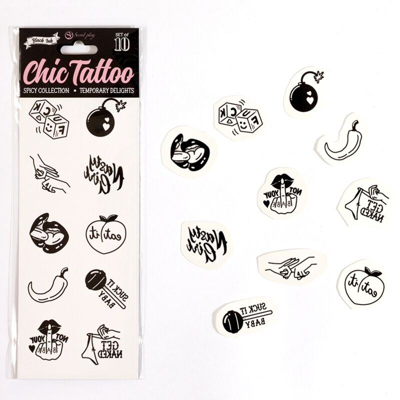 SECRET PLAY - LOT DE 10 TATOUAGES TEMPORAIRES DE LA COLLECTION SPICY