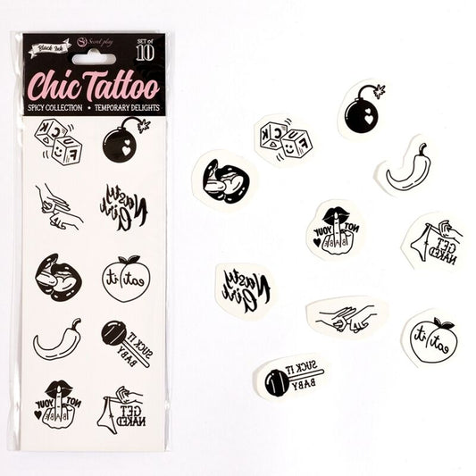 SECRET PLAY - LOT DE 10 TATOUAGES TEMPORAIRES DE LA COLLECTION SPICY
