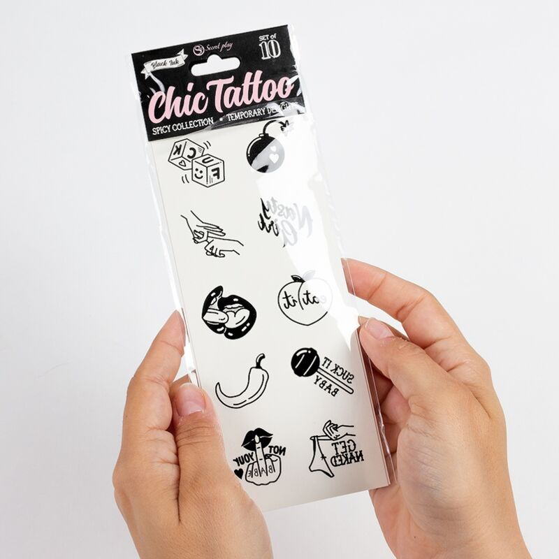 SECRET PLAY - SET VAN 10 TIJDELIJKE TATTOOS UIT DE SPICY COLLECTIE