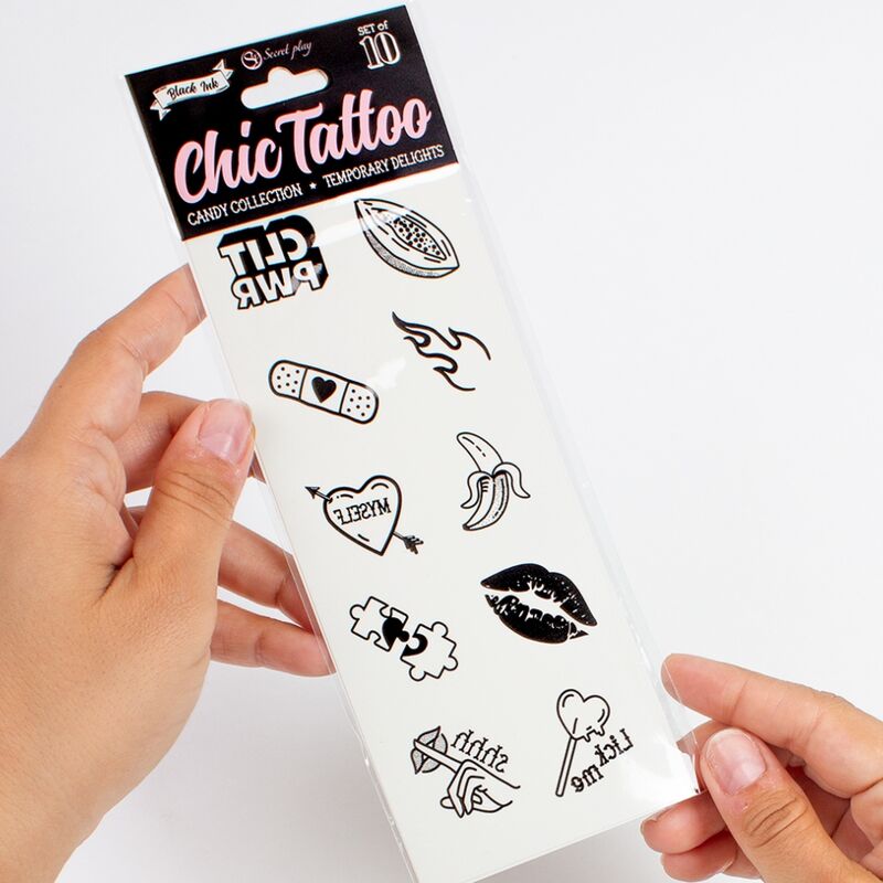 SECRET PLAY - SET VAN 10 TIJDELIJKE TATTOOS UIT DE CANDY COLLECTIE