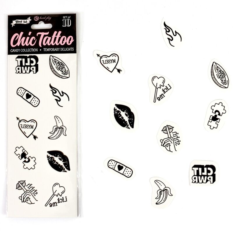 SECRET PLAY - SET VAN 10 TIJDELIJKE TATTOOS UIT DE CANDY COLLECTIE