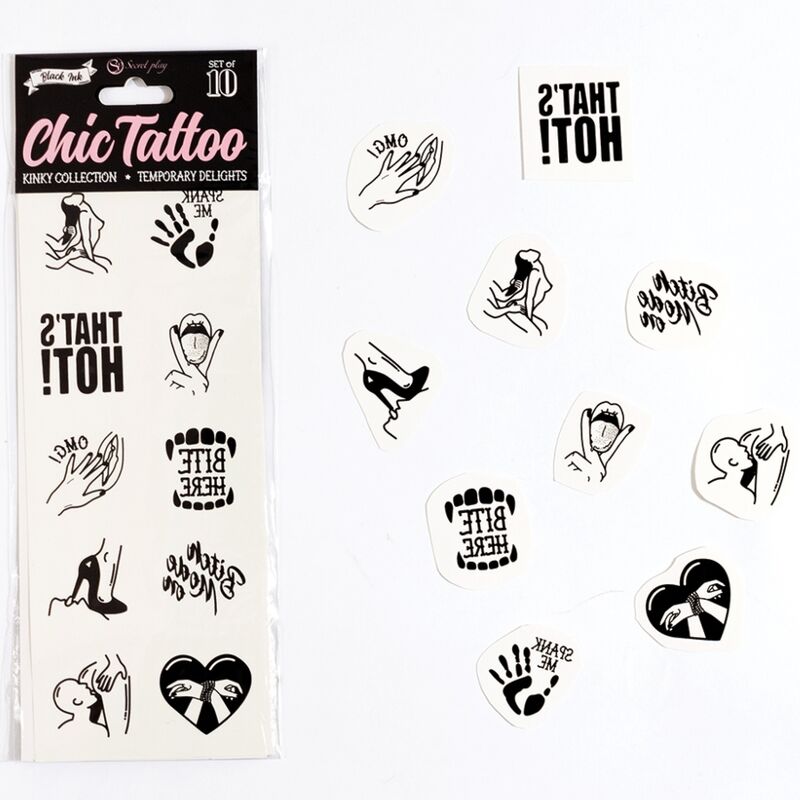 SECRET PLAY - LOT DE 10 TATOUAGES TEMPORAIRES DE LA COLLECTION KINKY