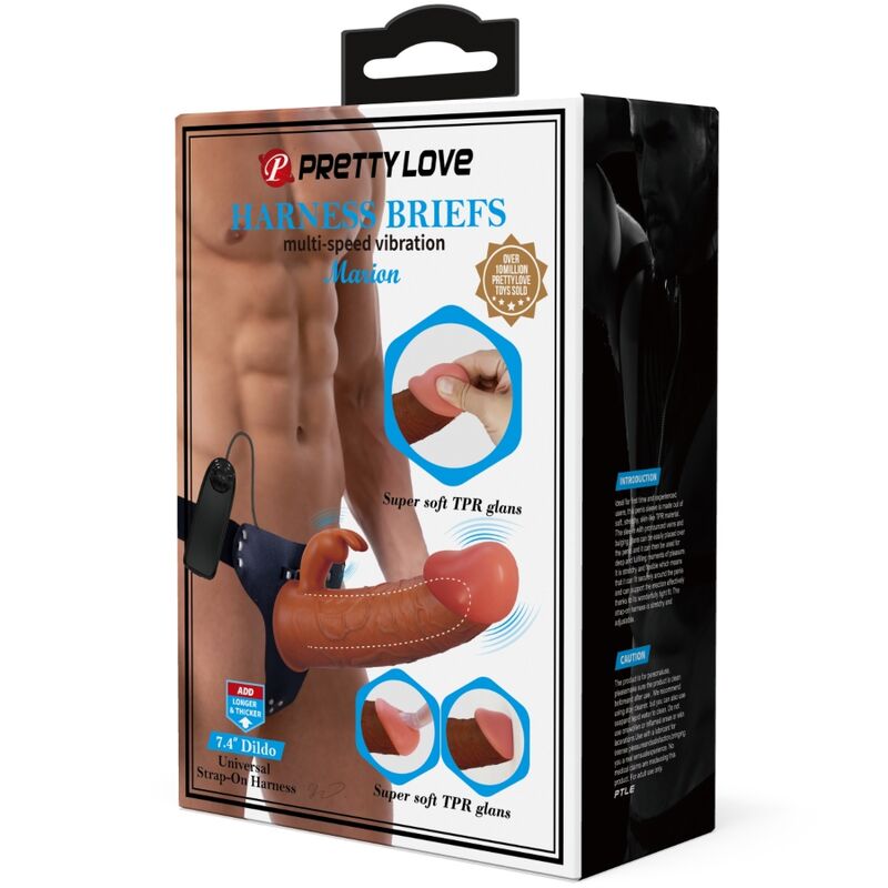 PRETTY LOVE - HARNAIS MARION SLIP UNIVERSEL AVEC GODE VIBRANT 19 CM MARRON