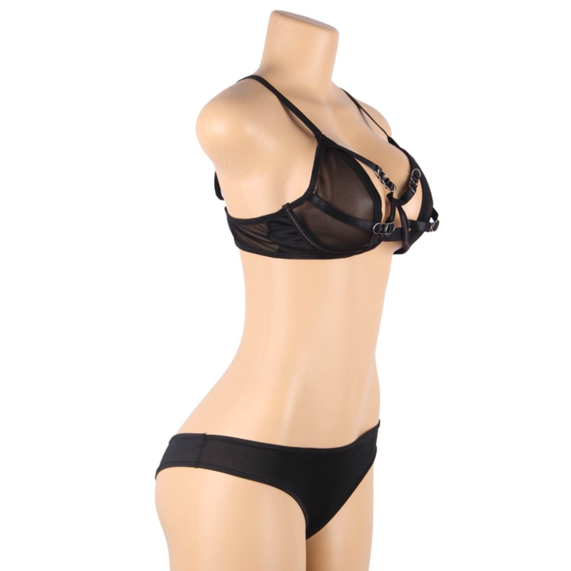 SUBBLIME - TWEE-DELIGE SET MET TRANSPARANTE BH EN S/M STREPEN