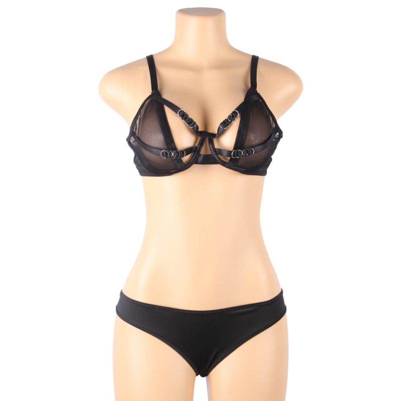 SUBBLIME - TWEE-DELIGE SET MET TRANSPARANTE BH EN S/M STREPEN