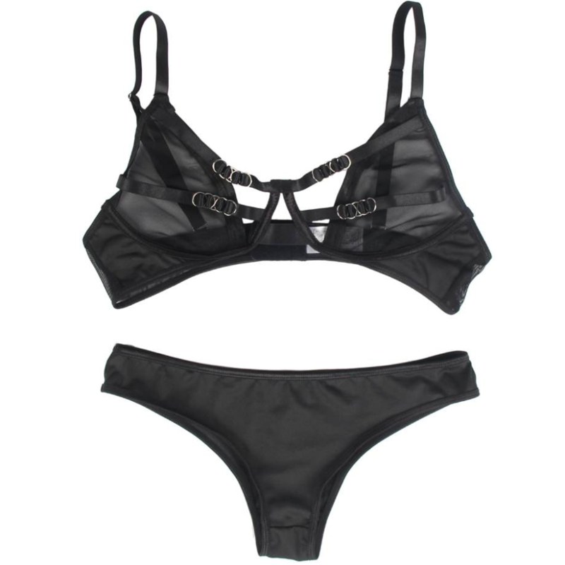 SUBBLIME - TWEE-DELIGE SET MET TRANSPARANTE BH EN S/M STREPEN