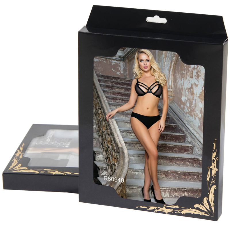SUBBLIME - TWEE-DELIGE SET MET TRANSPARANTE BH EN S/M STREPEN