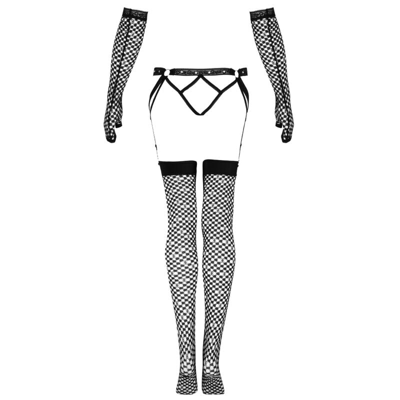 LIVCO CORSETTI FASHION - NEMALIA SET JARRETELLE BELT + KOUSEN + HANDSCHOENEN ZWART