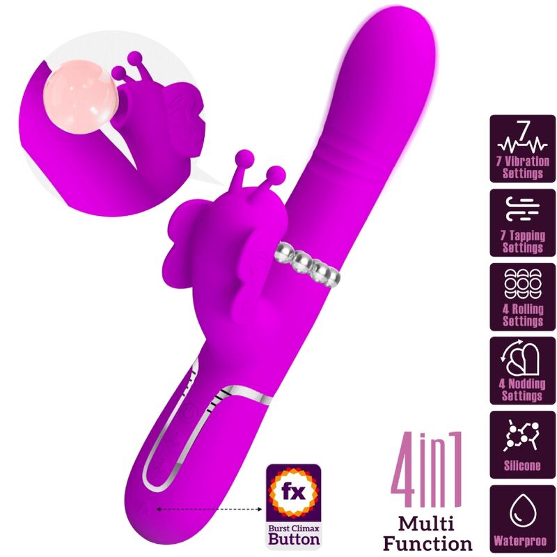 PRETTY LOVE - MULTIFUNCTIONELE KONIJNENVIBRATOR 4 IN 1 VLINDER FUCHSIA