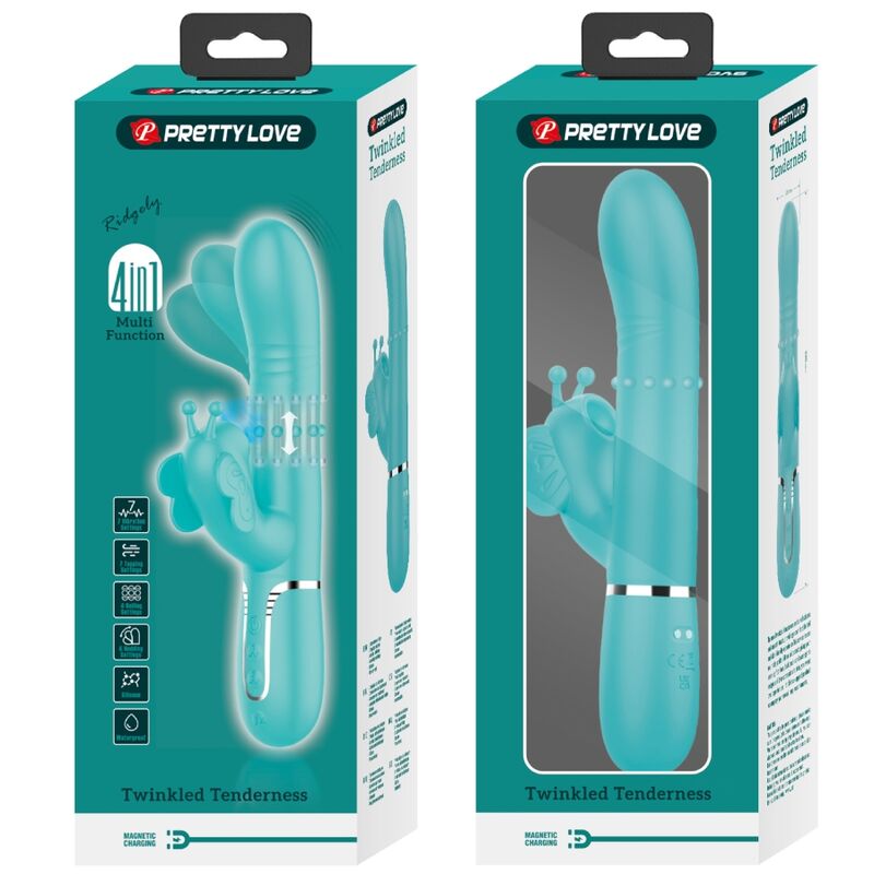 PRETTY LOVE - VIBRATEUR LAPIN MULTIFONCTIONNEL 4 EN 1 PAPILLON AQUAGREEN