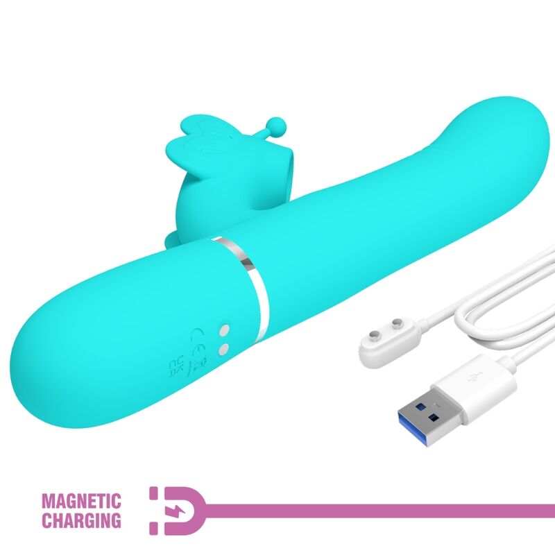 PRETTY LOVE - MULTIFUNCTIONELE KONIJNENVIBRATOR 4 IN 1 VLINDER AQUAGREEN
