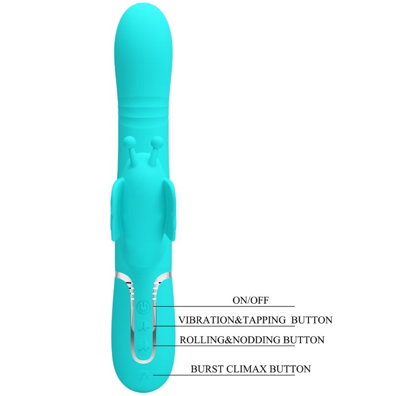 PRETTY LOVE - VIBRATEUR LAPIN MULTIFONCTIONNEL 4 EN 1 PAPILLON AQUAGREEN